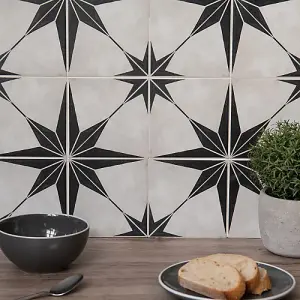 Quadrostyle Astra Black Wall Tile and Furniture Vinyl Stickers 15cm(L) 15cm(W) pack of 6