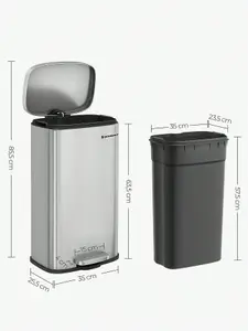 SONGMICS Kitchen Bin 30L, Pedal Bin, Rubbish Bin With Soft-Close Lid And Inner Bucket, Steel, White