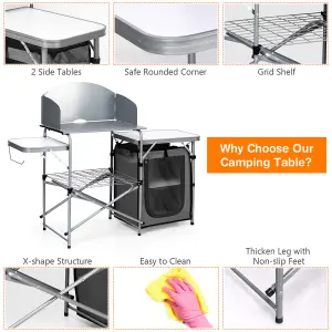 Costway Outdoor Camping Table with Storage Lightweight & Portable Grill Table