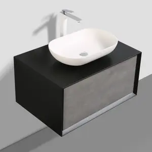 Declan Black & Concrete Wall Mounted Vanity Unit & Basin Set (W)800mm (H)400mm