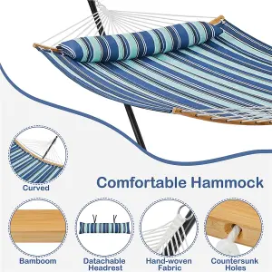 Yaheetech Blue Stripe 216 kg Capacity Hammock with Steel Stand Set