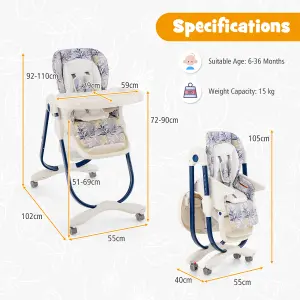 Costway Folding Baby High Chair Height Adjustable Convertible High Chair W/ Removable Tray