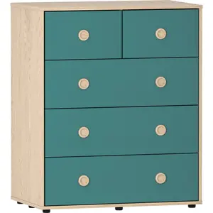 Vida Designs Neptune Blue & Oak 5 Drawer Chest (H)760mm (W)647mm (D)395mm