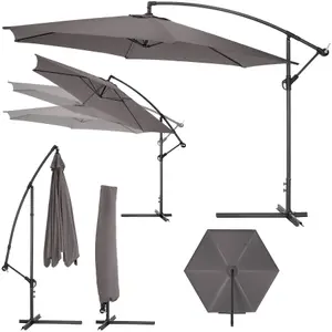 Parasol Ciccio - 350 cm, cantilever garden shade, adjustable tilt angle, with protective cover - grey