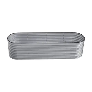 320cm W x 80cm D Silver Raised Garden Bed Oval Shaped Galvanized Metal Planter Box for Gardening