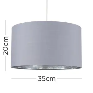 20cm H x 35cm W Cotton Drum Pendant Shade ( Uno ) Grey/Chrome