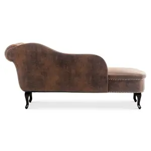 Left Hand Chaise Lounge in Faux Leather Suede Brown