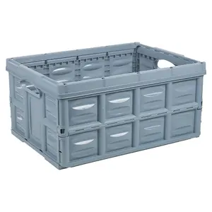 URBNLIVING 3 Pcs 25cm Height 45L Folding Collapsible Plastic Storage Crate Box One Of Each Colour (Blue, Grey & Teal)