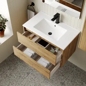 Banyetti Venti 800mm Wall Hung Vanity Unit with Basin - Ostippo Oak