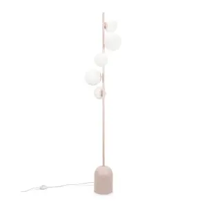 ValueLights Marlow Blush Pink Metal 5 Way Standing Floor Lamp with Glass Globe Lampshades - Bulbs Included