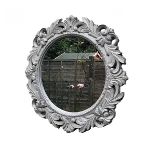 51cm Vintage Grey Filigree Round Wall Mirror Rustic