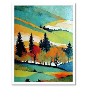 Colourful Autumn Landscape Scotland Hillside Forest - Print White Framed Paper / 43cm H x 33cm W x 2cm D