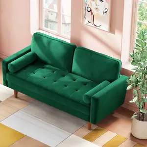 148CM Velvet Love Seat Green Couch with 2 Pillows