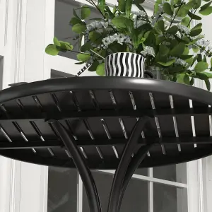 Outsunny Round Garden Table Outdoor Side Table with Steel Frame Slat Top Black