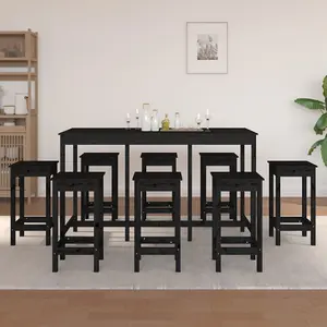 Berkfield 9 Piece Bar Set Black Solid Wood Pine