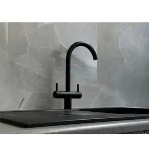 Liquida W03BL Swivel Spout Swan Neck Twin Lever Black Kitchen Mixer Tap