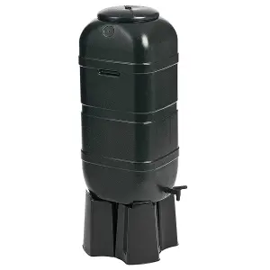 100L Black Slim Line Space Saving Water Butt Kit For Outdoor Gardens Complete With Stand, Lid & Diverter