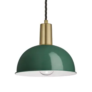 Industville Sleek Dome Pendant, 8 Inch, Dark Green, Brass Holder