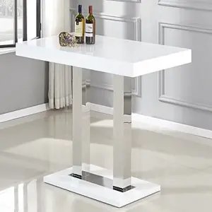 Caprice White High Gloss Bar Table 4 Copez Teal White Stools