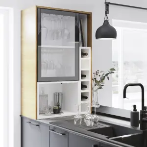 GoodHome Pasilla Thin frame Matt carbon Slab Glazed Cabinet door (W)500mm (H)715mm (T)20mm