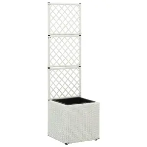 Berkfield Trellis Raised Bed with 1 Pot 30x30x107 cm Poly Rattan White