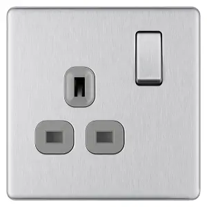 Colours Steel Single 13A Socket & Grey inserts