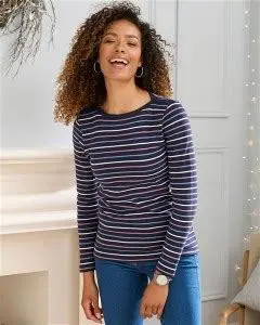 Cotton Traders Women's Cosy-Up Long Sleeve Stripe Boat Neck Top In Multi - Size 18