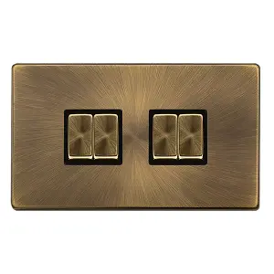 Antique Brass Screwless Plate 10A 4 Gang 2 Way Ingot Light Switch - Black Trim - SE Home