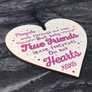 Red Ocean Handmade True Friends Friendship Best Friend Birthday Gift Plaque Wooden Heart Chic Sign Keepsake