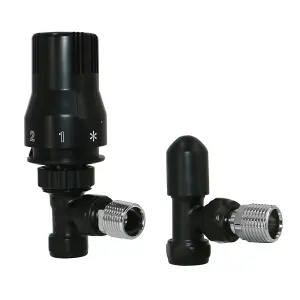 Right Radiators Black Angled TRV Thermostatic Radiator Valve and lockshield Valve 15mm x 1/2"