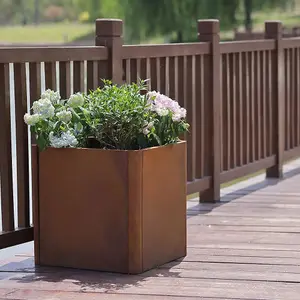 60cm Corten Steel Cube Planter with Rounded Corners