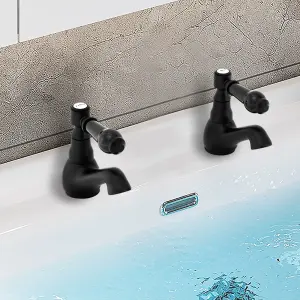 BATHWEST Bathroom Hot and Cold Pair Basin Taps Twin Bathroom Sink Mixer Taps Matte Black