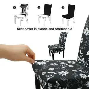 Floral Sunflower Universal Dining Chair Cover, Black - Pack of 1