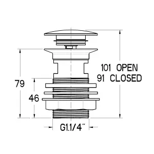 Chrome Metal & plastic Pop-up Slotted Waste (Dia)32.75mm