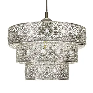 Polished Silver Acrylic Gem Moroccan Style Triple Tier Pendant Lighting Shade