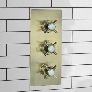 ENKI Edwardian Antique Brass Crosshead 3-Outlet Solid Brass Thermostatic Triple Shower Valve TSV063