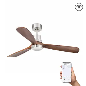 Luminosa Lantau Large Led Matt Nickel Ceiling Fan DC Smart 15W 3000K, 6 Speed