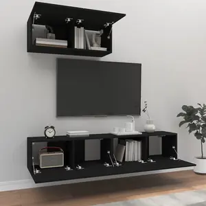 Berkfield 3 Piece TV Cabinet Set Black Engineered Wood