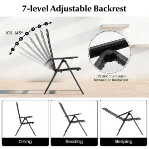 Costway Patio Folding Chairs Outdoor Dining Chairs w/ 7-Position Adjustable Backrest