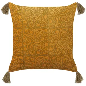 Set of 2 Cushions RHEUM Cotton 45 x 45 cm Floral Block-Printing Yellow