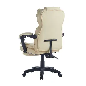 Executive  Swivel Cream Office Chair PU Leather Computer Desk Chair With Footrest