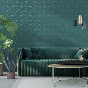 World of Wallpaper Honeycomb Bee Wallpaper Teal 50400