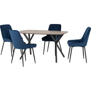 Mizel Athens Medium Oak Table & Avery Chair Dining Set Medium Oak / Sapphire Blue