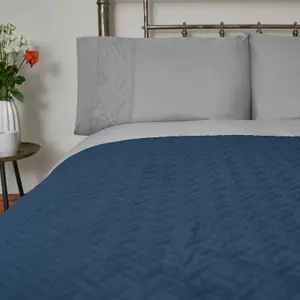 Brentfords Geo Pinsonic Blanket Throw Quilted Bedspread, Navy - 150 x 200cm