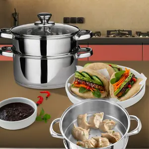 New 3pc Stainless Steel Steamer Cooker Set Pan Cooking Food Glass Lids Cookware