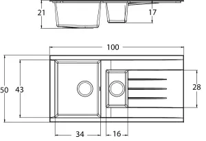 Cooke & Lewis Ising Black Resin 1.5 Bowl Sink & drainer 500mm x 1000mm