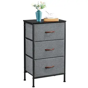 Yaheetech Fabric Chest of Drawers with 3 Drawers Dark Grey