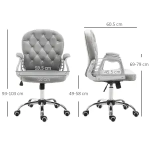 Vinsetto Office Chair Ergonomic 360 degree Swivel Diamante Tufted Home Work Velour Padded Base 5 Castor Wheels Grey