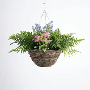 Blooming Artificial - 50cm / 1.75ft Pink Faux Wild Flower Hanging Basket