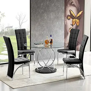 Marseille Clear Glass Dining Table With 4 Ravenna Black Chairs